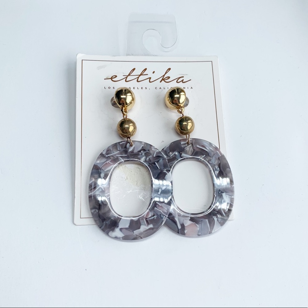 Ettika Marbled Resin Circular Drop Statement Earrings with Gold Tone Accents